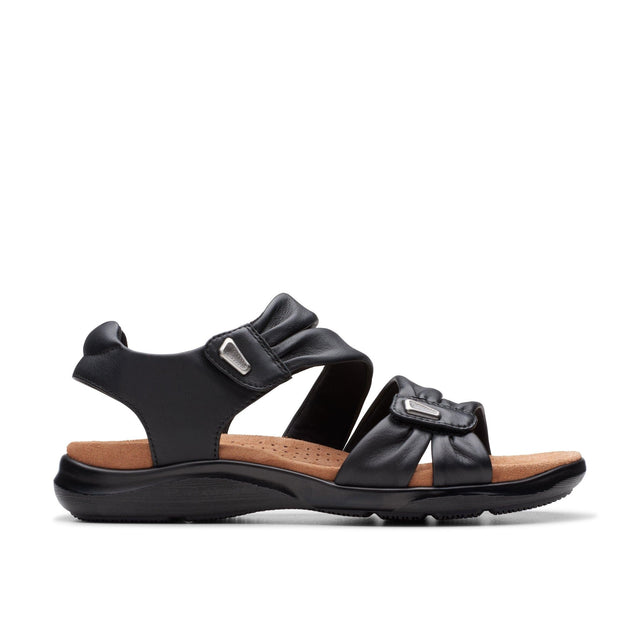 Clarks Women's Kitly Ave Black Leather Sandals - A&M Clothing & Shoes - Westlock