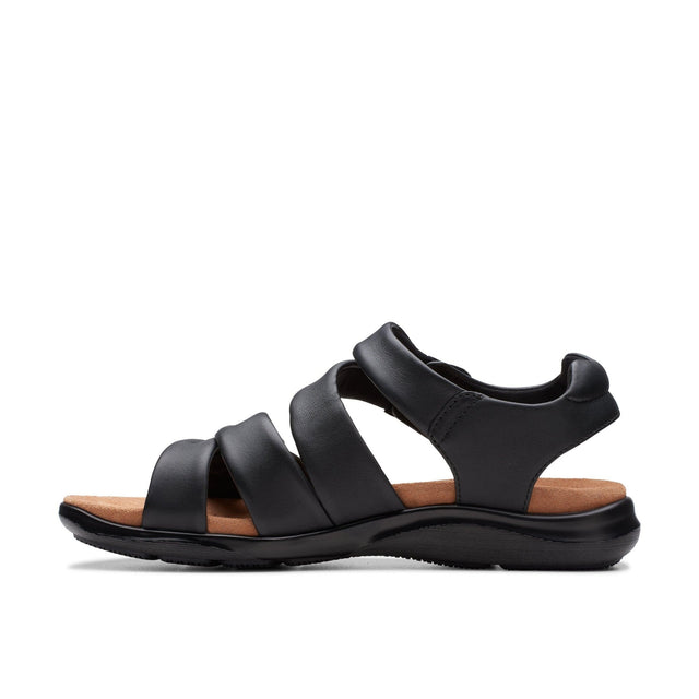 Clarks Women's Kitly Ave Black Leather Sandals - A&M Clothing & Shoes - Westlock