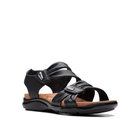 Clarks Women's Kitly Ave Black Leather Sandals - A&M Clothing & Shoes - Westlock