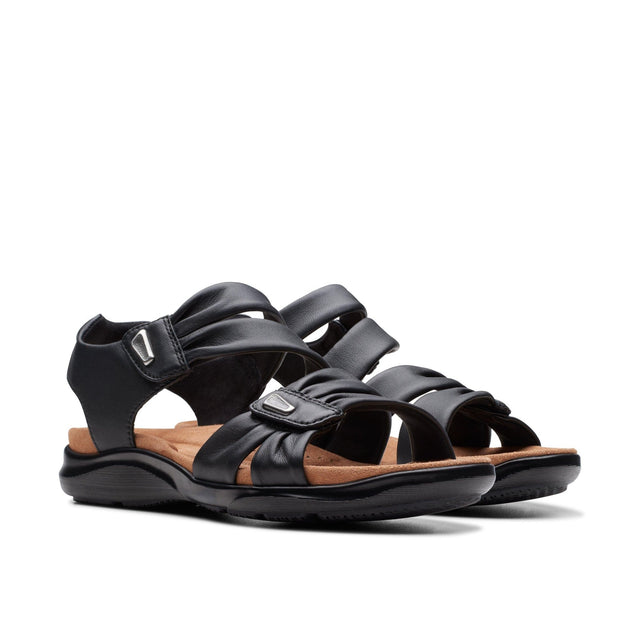 Clarks Women's Kitly Ave Black Leather Sandals - A&M Clothing & Shoes - Westlock