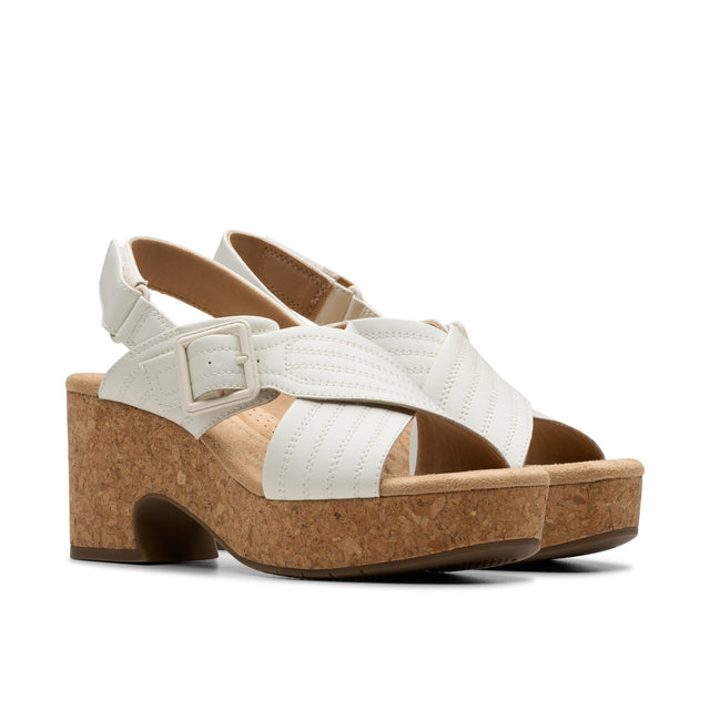 Clarks Women's Nerisa West White Leather Sandals - A&M Clothing & Shoes - Westlock