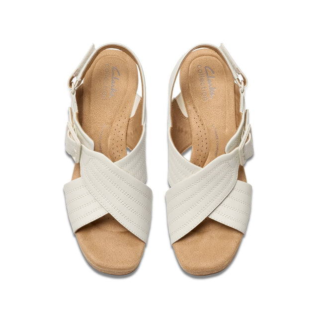 Clarks Women's Nerisa West White Leather Sandals - A&M Clothing & Shoes - Westlock
