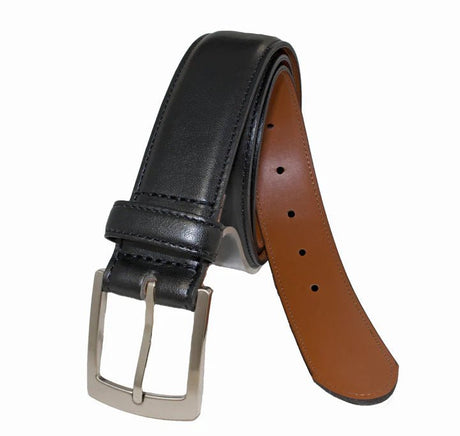 Custom Leather Men's Stitched Leather Belt - Black