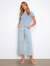 Charlie B Women's Belted Stretch Denim Wide Leg Pants