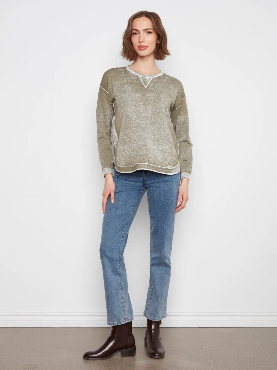 Charlie B Women's Long Sleeve Crew Neck Sweater