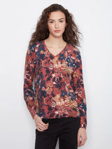 Charlie B Women's LS Drop Shoulder V-Neck Reversible Sweater