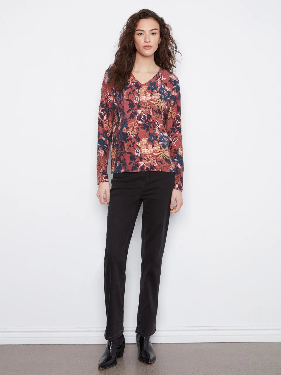 Charlie B Women's LS Drop Shoulder V-Neck Reversible Sweater