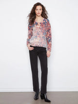 Charlie B Women's LS Drop Shoulder V-Neck Reversible Sweater