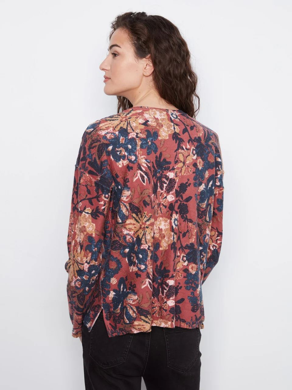 Charlie B Women's LS Drop Shoulder V-Neck Reversible Sweater
