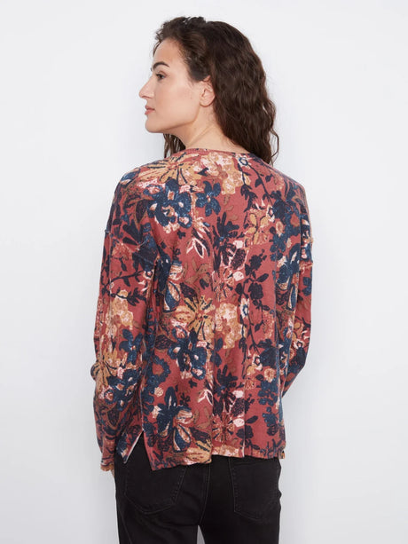 Charlie B Women's LS Drop Shoulder V-Neck Reversible Sweater