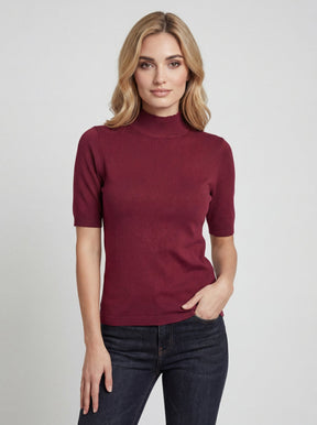 CYC Women's Short Sleeve Mock Neck Top - Berry