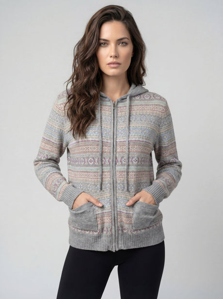 CYC Women's Zip-Up Hooded Cardigan - Grey Combo