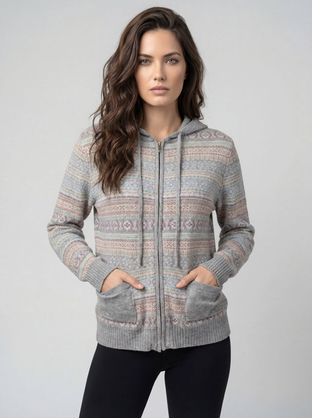 CYC Women's Zip-Up Hooded Cardigan - Grey Combo