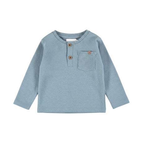 Dirkje Baby Boys Long Sleeve Henley Pocket T-Shirt - Ocean Mist
