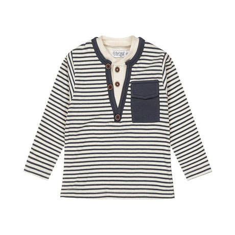 Dirkje Baby Boys Long Sleeve Henley T-Shirt - Navy/Cream