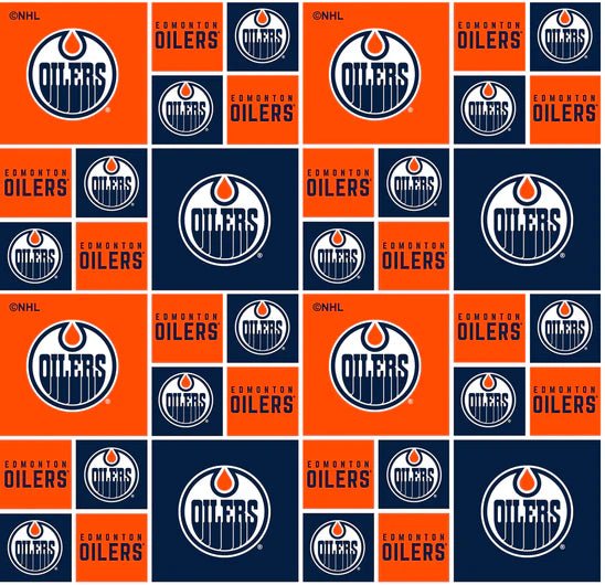 Edmonton Oilers 100% Cotton Licensed Fabric Geometric - A&M Clothing & Shoes Westlock