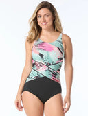 Gabar Women's High Neck One Piece Swimsuit - Black Multi