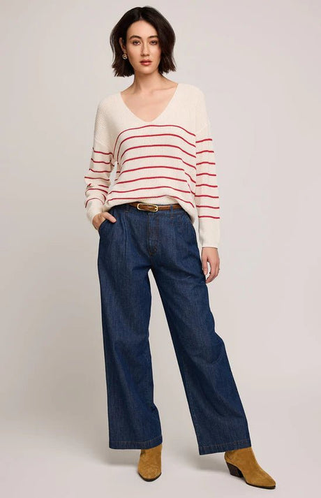 Gentle Fawn Women's Tucker V-Neck Sweater - Red Stripe