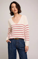 Gentle Fawn Women's Tucker V-Neck Sweater - Red Stripe