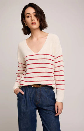 Gentle Fawn Women's Tucker V-Neck Sweater - Red Stripe