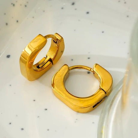 Hackney Nine Aira Industrial Chic-Tiny Rounded Squared Hoop Earrings -