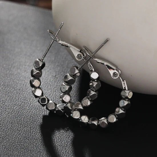 Hackney Nine Andali Square Beads Hoop Silver Earrings - A&M Clothing & Shoes - Westlock