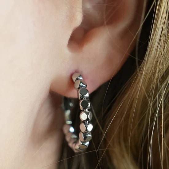 Hackney Nine Andali Square Beads Hoop Silver Earrings - A&M Clothing & Shoes - Westlock