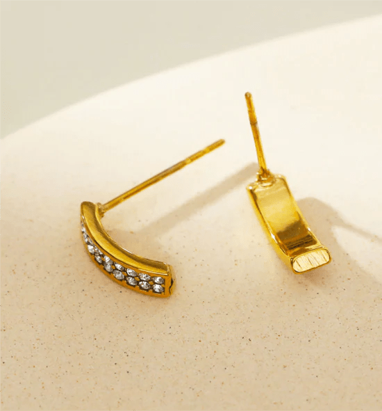 Hackney Nine Astrid Minimalist Pavé Zirconia Curved Bar Stud Earrings Gold - A&M Clothing & Shoes - Westlock