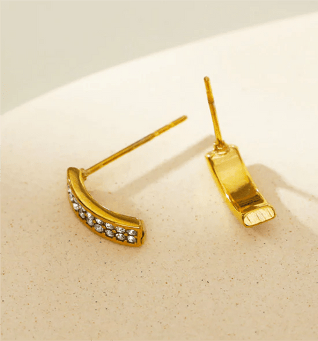 Hackney Nine Astrid Minimalist Pavé Zirconia Curved Bar Stud Earrings Gold -