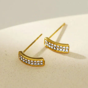 Hackney Nine Astrid Minimalist Pavé Zirconia Curved Bar Stud Earrings Gold -