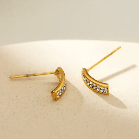 Hackney Nine Astrid Minimalist Pavé Zirconia Curved Bar Stud Earrings Gold -
