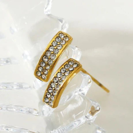 Hackney Nine Astrid Minimalist Pavé Zirconia Curved Bar Stud Earrings Gold -