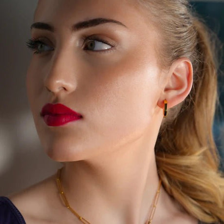 Hackney Nine Bolzano Gold: Hexagon Shaped Contemporary Hoop Earrings -