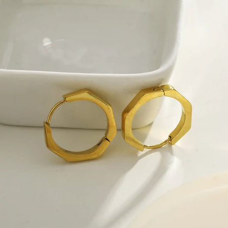 Hackney Nine Bolzano Gold: Hexagon Shaped Contemporary Hoop Earrings -
