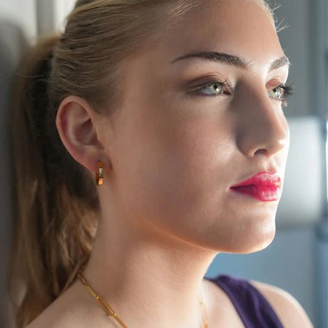 Hackney Nine Bolzano Gold: Hexagon Shaped Contemporary Hoop Earrings -