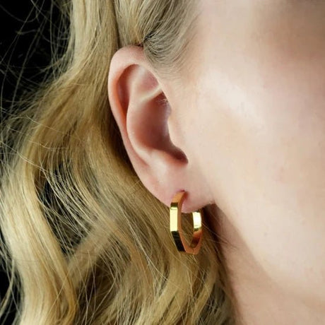 Hackney Nine Bolzano Gold: Hexagon Shaped Contemporary Hoop Earrings -