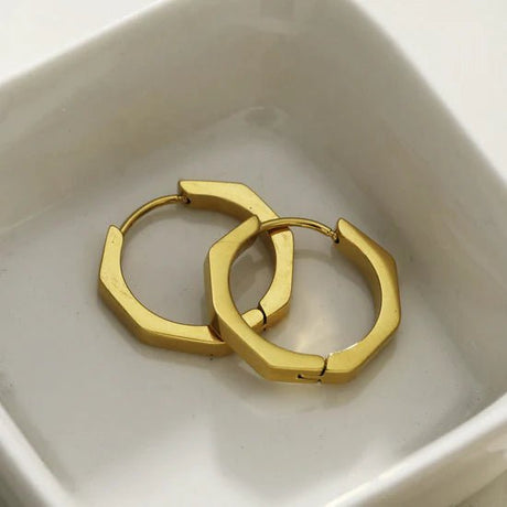 Hackney Nine Bolzano Gold: Hexagon Shaped Contemporary Hoop Earrings -