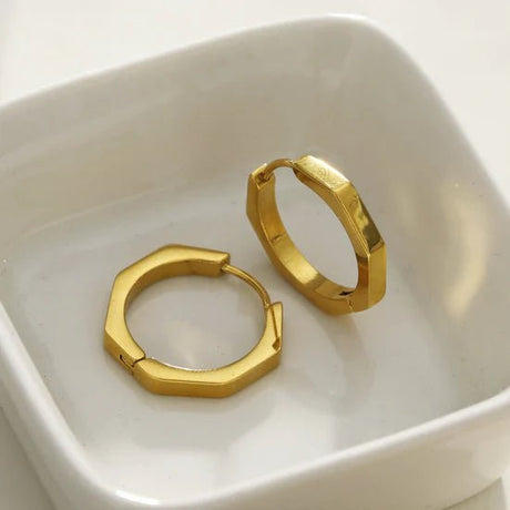 Hackney Nine Bolzano Gold: Hexagon Shaped Contemporary Hoop Earrings -