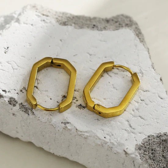 Hackney Nine Caccuri Geometric Shaped Contemporary Hoop Earrings Gold - A&M Clothing & Shoes - Westlock