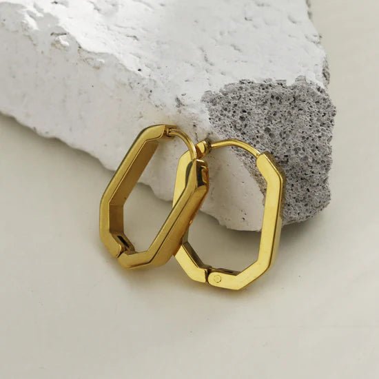 Hackney Nine Caccuri Geometric Shaped Contemporary Hoop Earrings Gold - A&M Clothing & Shoes - Westlock