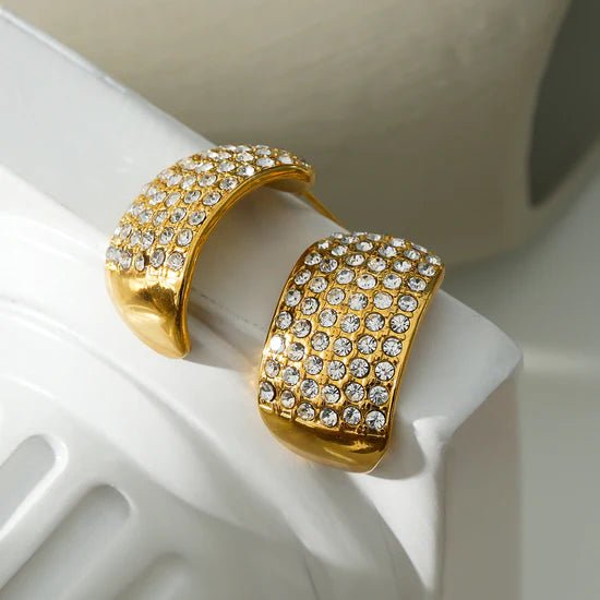 Hackney Nine Carmel Curved Pavé Zirconia Stud Earrings in Gold - A&M Clothing & Shoes - Westlock