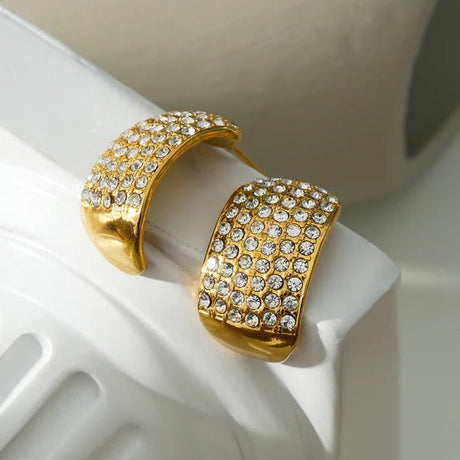 Hackney Nine Carmel Curved Pavé Zirconia Stud Earrings in Gold -