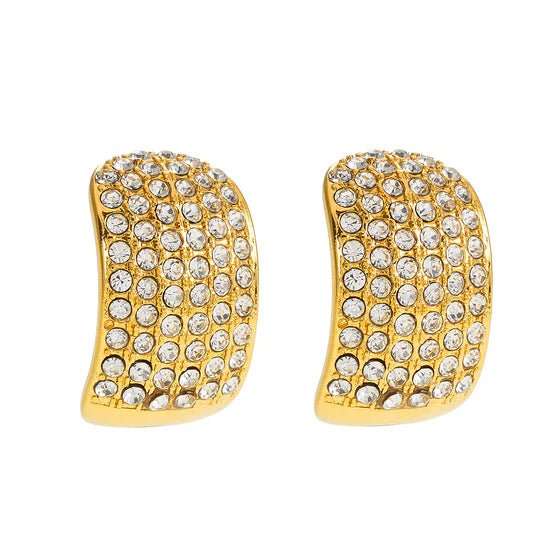 Hackney Nine Carmel Curved Pavé Zirconia Stud Earrings in Gold - A&M Clothing & Shoes - Westlock