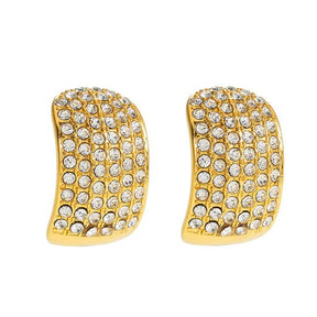 Hackney Nine Carmel Curved Pavé Zirconia Stud Earrings in Gold -