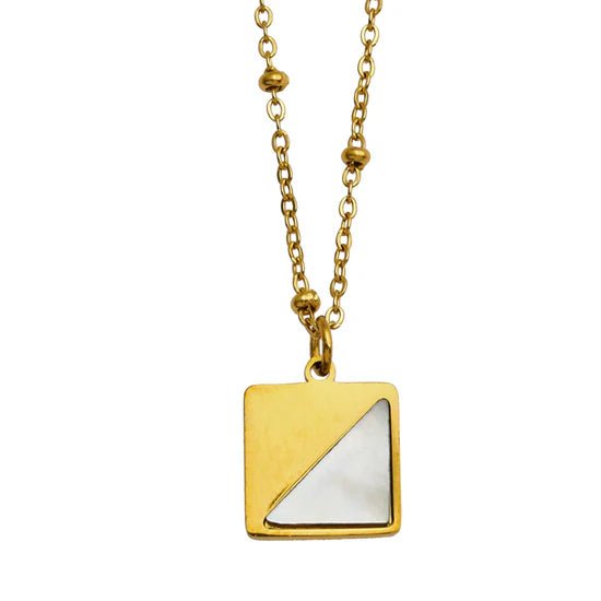 Hackney Nine Elu Minimalist Metal & Shell Square Pendant Necklace - A&M Clothing & Shoes - Westlock