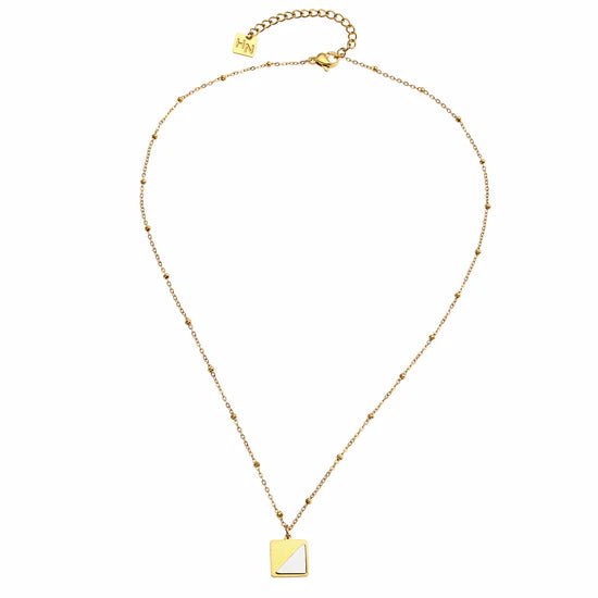 Hackney Nine Elu Minimalist Metal & Shell Square Pendant Necklace - A&M Clothing & Shoes - Westlock