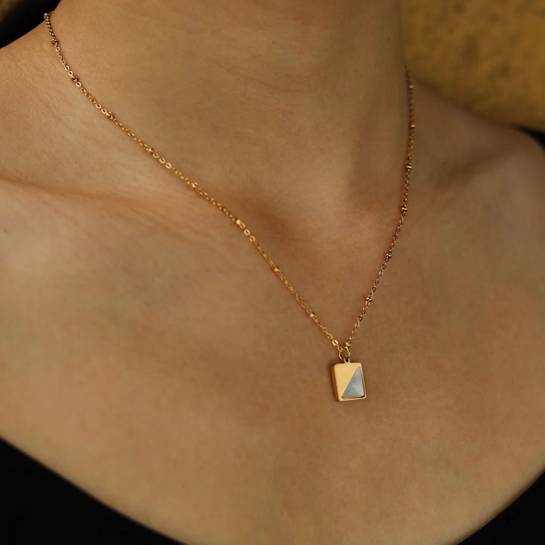 Hackney Nine Elu Minimalist Metal & Shell Square Pendant Necklace - A&M Clothing & Shoes - Westlock