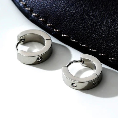 Hackney Nine Inis Wide Mini Hoop Earrings with a Solitaire Zirconia Gemstone in Silver -