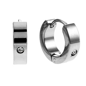 Hackney Nine Inis Wide Mini Hoop Earrings with a Solitaire Zirconia Gemstone in Silver -