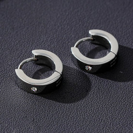 Hackney Nine Inis Wide Mini Hoop Earrings with a Solitaire Zirconia Gemstone in Silver -